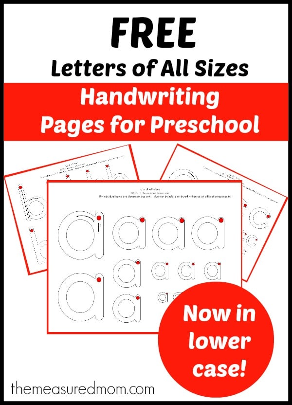 Free handwriting pages for preschoolers (Letters of All Sizes in lower