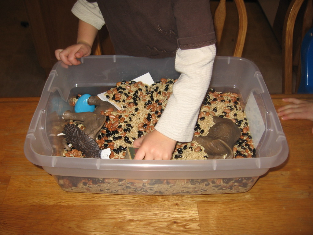 child finding letter E item