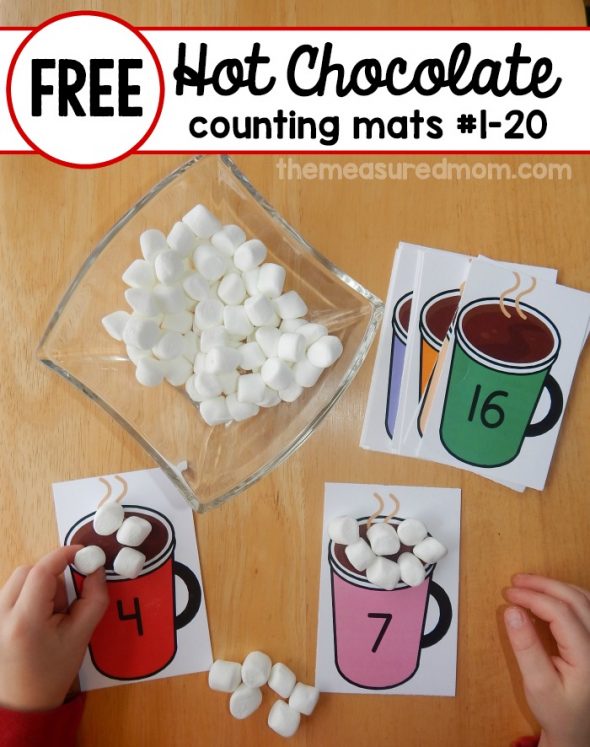 Print these fun hot chocolate counting mats for a winter themed math activity! 