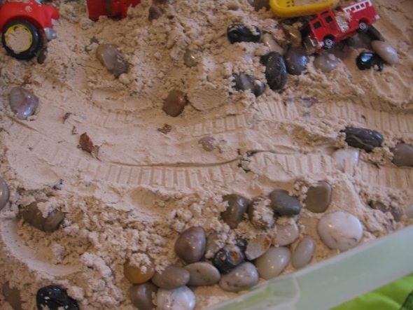 tire tracks in sandbox