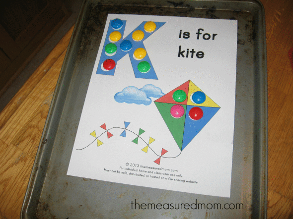 power magnets on K is for kite worksheet