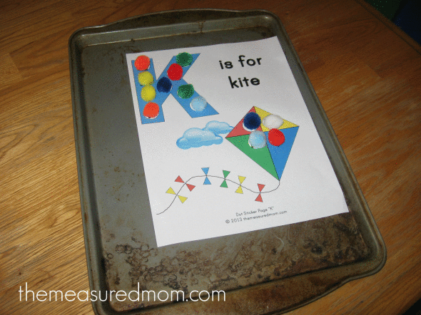 pom-poms on K is for kite worksheet