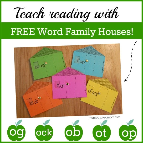 Visit The Measured Mom for five free word family houses for short o!