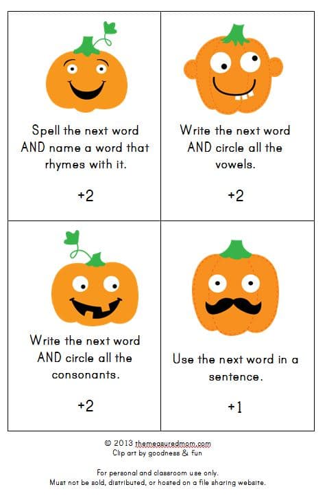 Get this great FREE spelling game for fall - use with any word list for kids in grades 1-3.