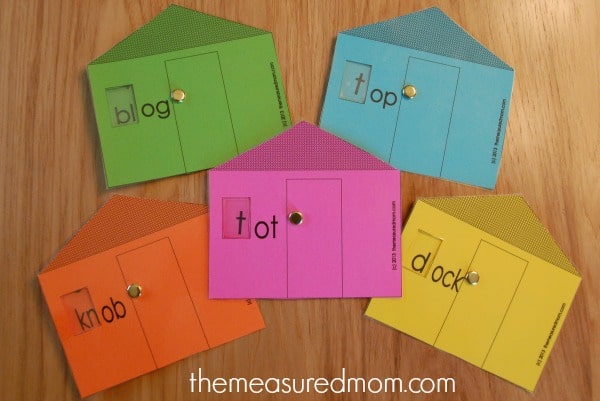 Visit The Measured Mom for five free word family houses for short o!