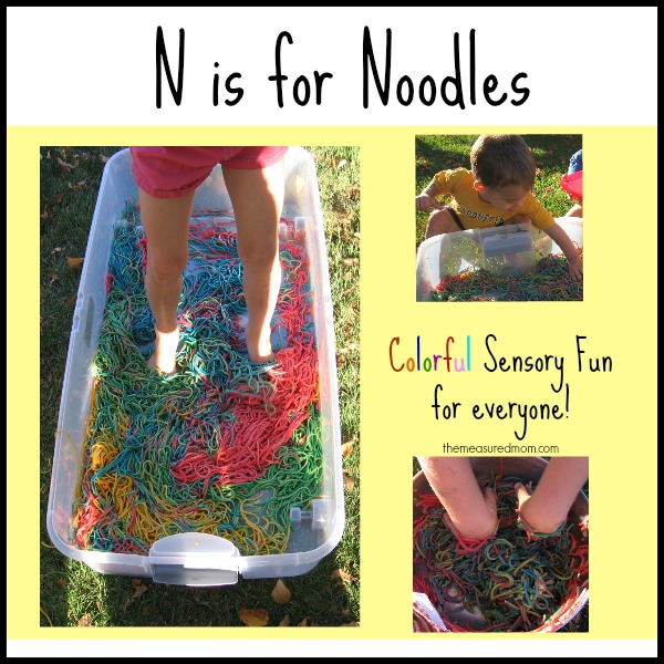N is for Noodles sensory play - the measured mom