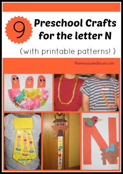 Looking for letter N crafts? You'll find a variety of process art and simple crafts over at The Measured Mom.