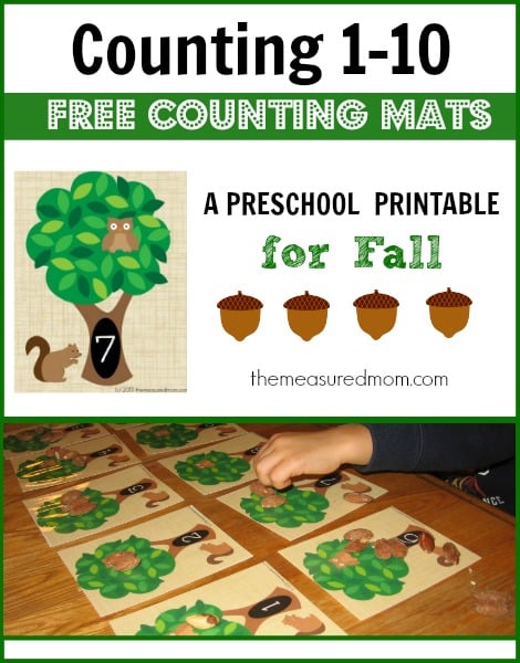 Need something to help your preschooler practice counting 1-10? Get these great math mats from The Measured Mom!