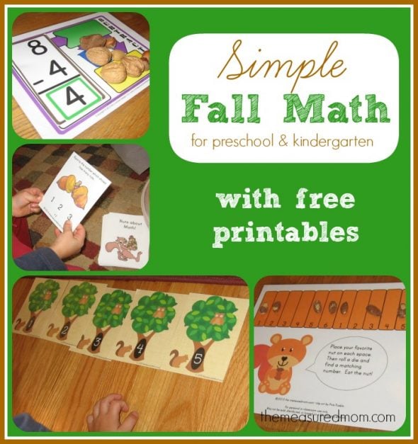 Check out this post for 6 fall math activities for preschool and kindergarten - with links to free printables!