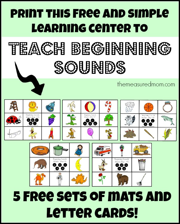 print this free and simple learning center to teach beginning sounds - the measured mom