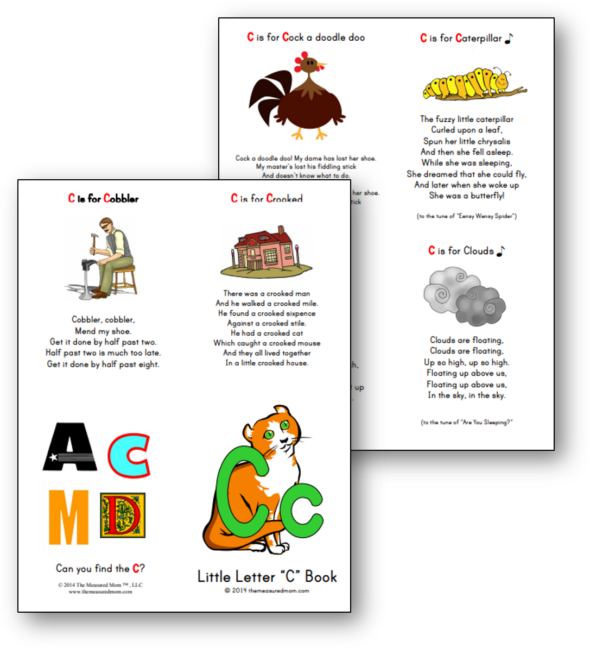 Letter C Rhymes and Songs free letter book! The Measured Mom