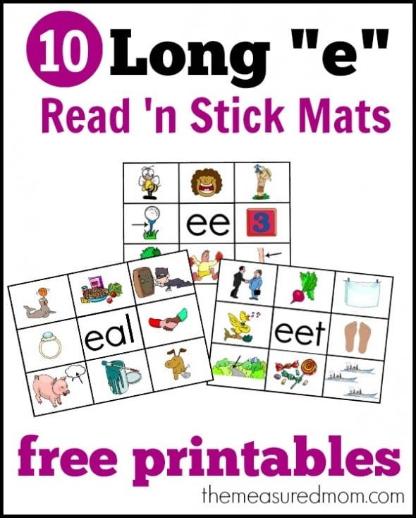 Looking for a long e activity? Print these ten free read 'n stick mats to help your readers master common long e word families.