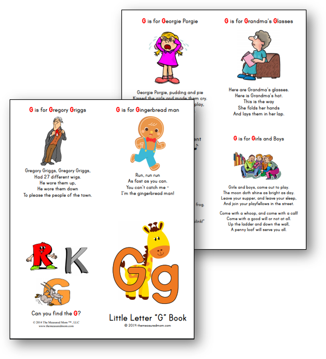 Nursery rhymes and songs for letter G (free letter book!) The