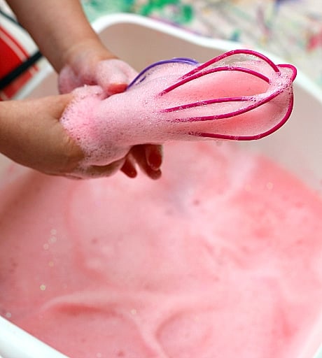 Bubbles make a great outdoor play activity! Here are seven fun ways to create and play with them. 