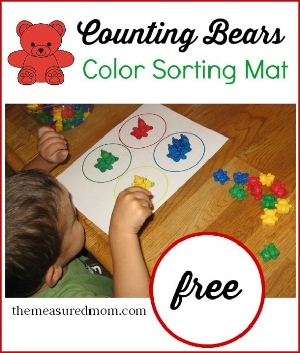 Check out this link for a free color sorting mat to help teach colors to toddlers.