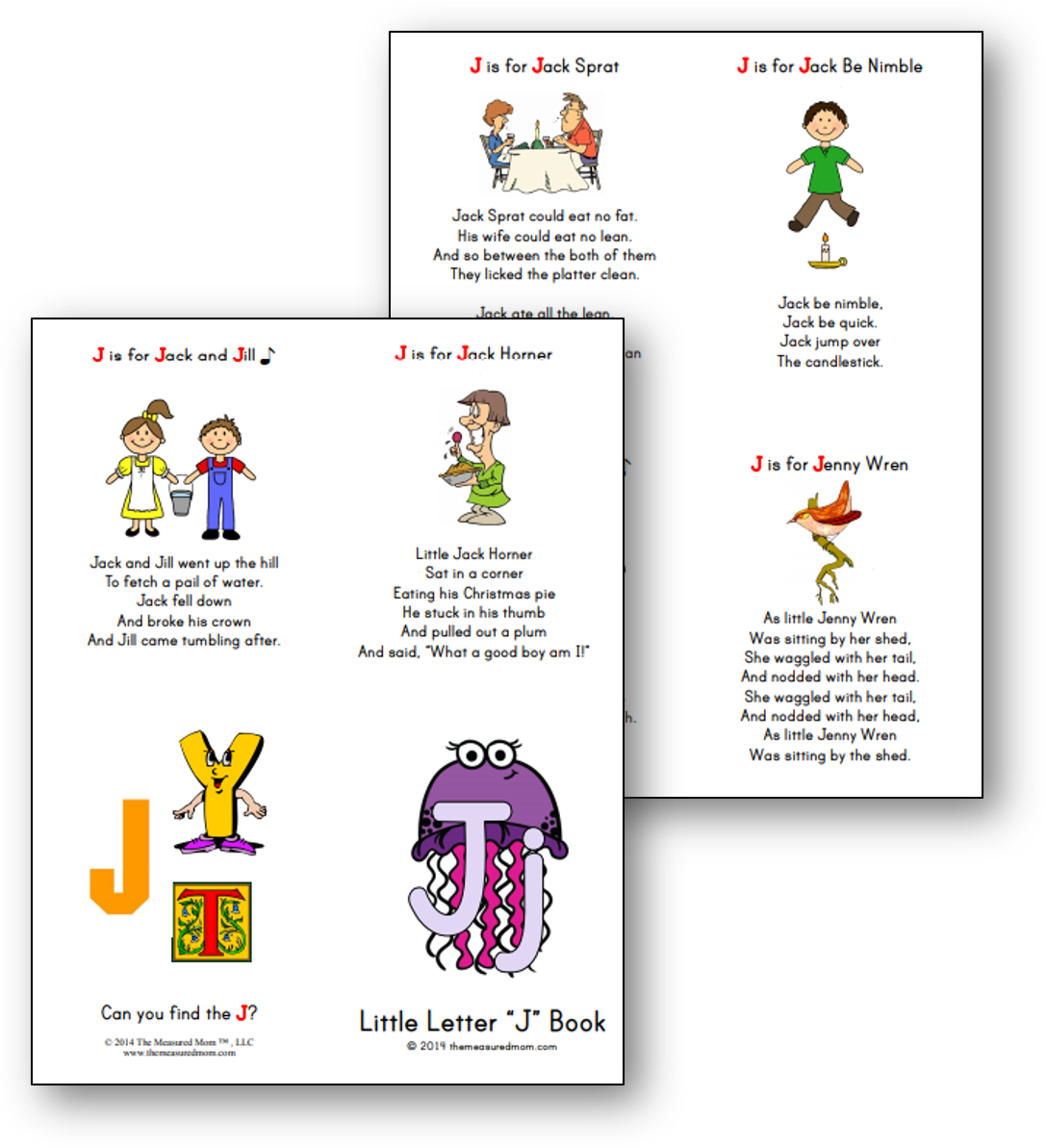 List of nursery rhymes and songs for letter J (free printable book