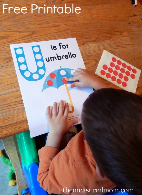 Get your free letter U printable - U is for umbrella.