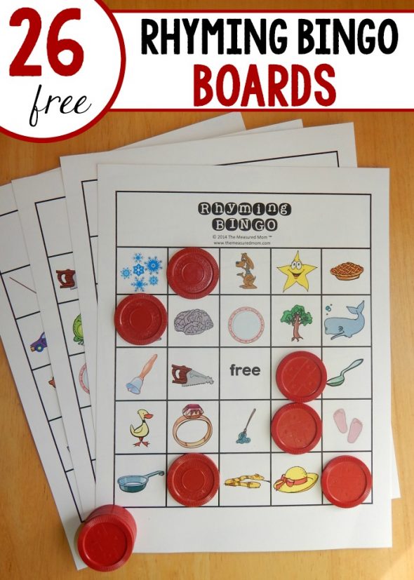 Looking for a fun rhyming game for kindergarten? Try Rhyming Bingo! 26 FREE boards! 