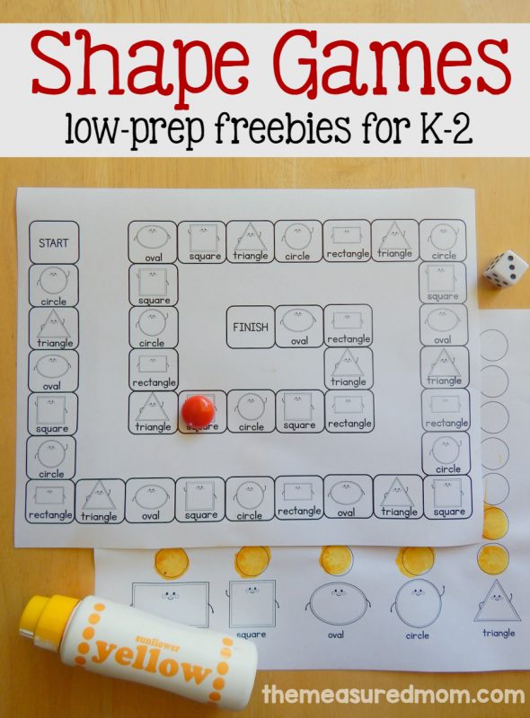 These free shape games for kindergarten through 2nd are no-prep! Just print and play! 