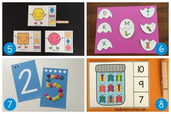 When planning learning centers for preschool, simple is best! Check out these 15 super simple preschool learning centers - free printables included! 
