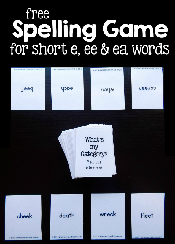Print this free spelling game for word work with short e, ea, and ee words. Love it! 