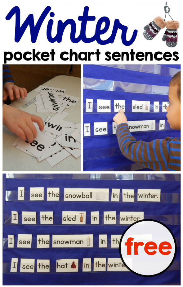 These winter pocket chart sentences are perfect for kids just learning to read - and they're FREE to download! They're great for learning winter vocabulary, too! 