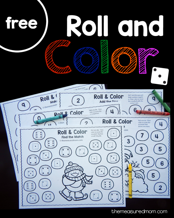 Get five free winter roll and color games for preschool and kindergarten! 