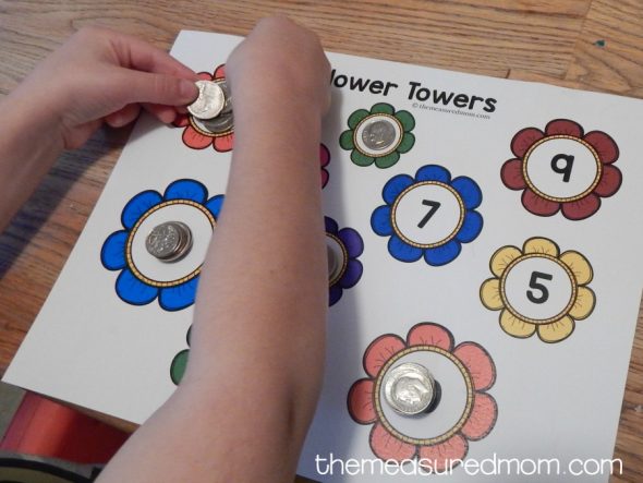 My preschooler really liked this spring math activity. Love that he got some awesome counting practice in fewer than ten minutes! 