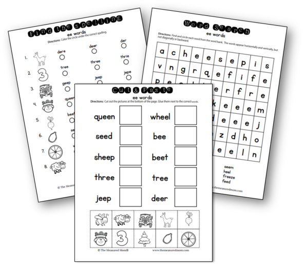 Worksheets for ee words - The Measured Mom