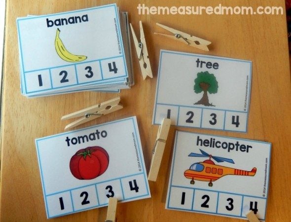 My preschooler had so much fun with these free syllable sorting cards. The other syllable activities are great too - especially the jumping one!