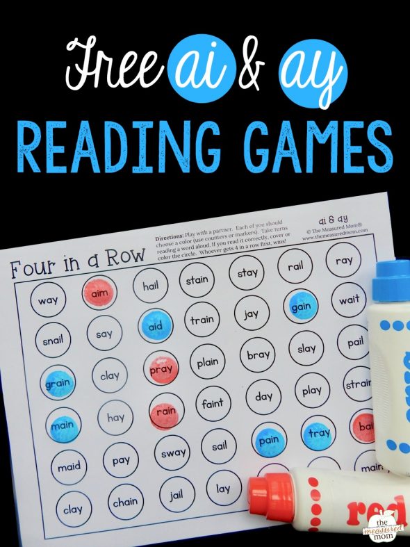 Download this set of three no prep games for reading ai and ay words!