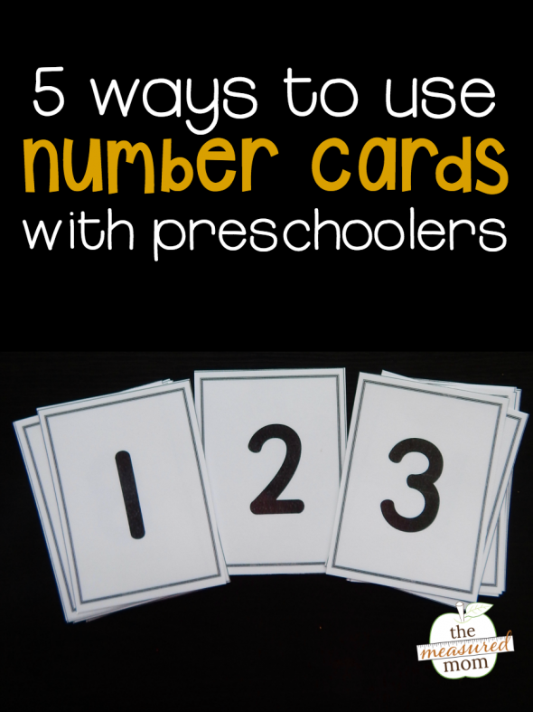 Here are five ways to use number cards with your preschooler. Get free printable cards, too! 