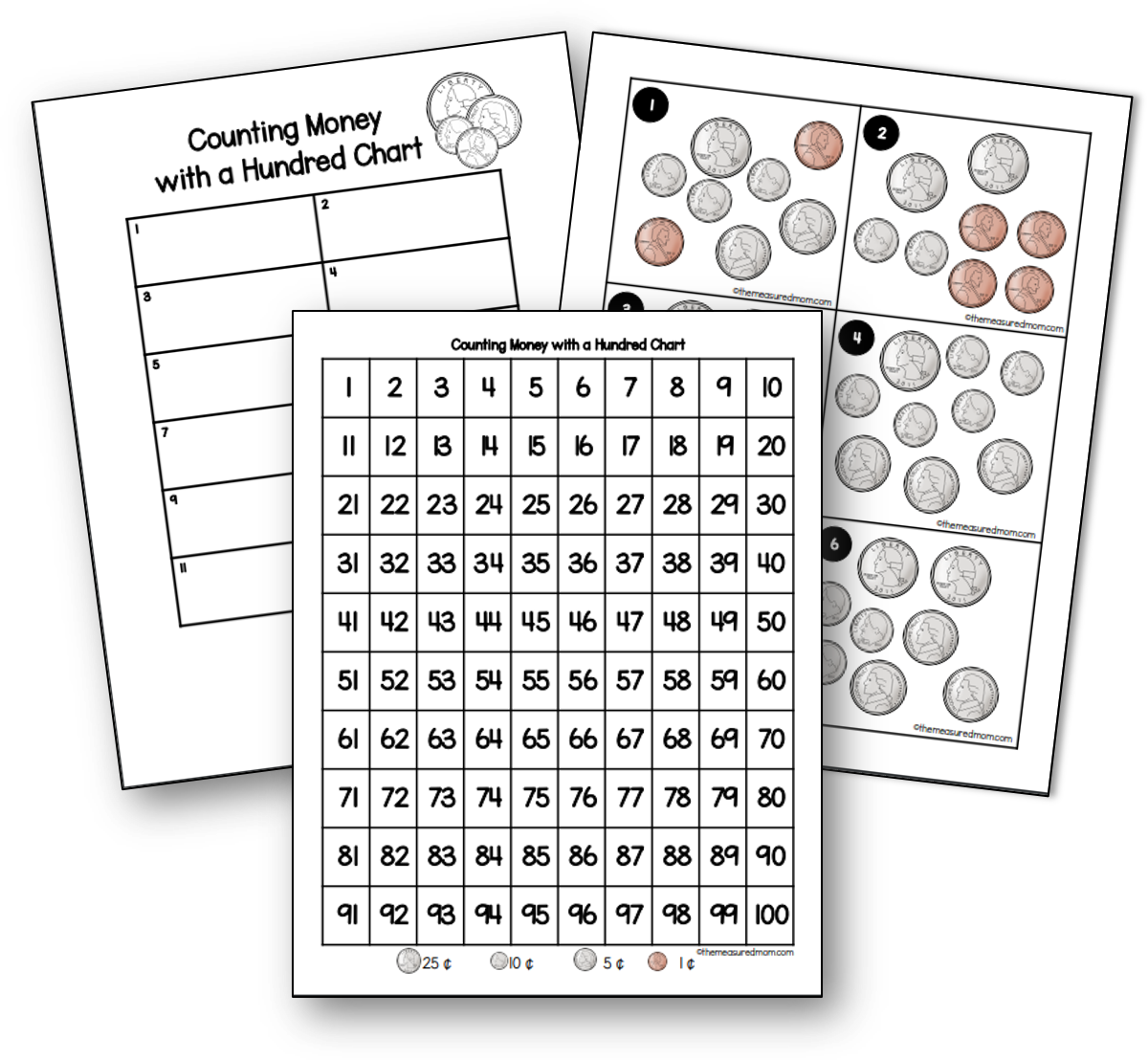 Counting money with a hundred chart - The Measured Mom