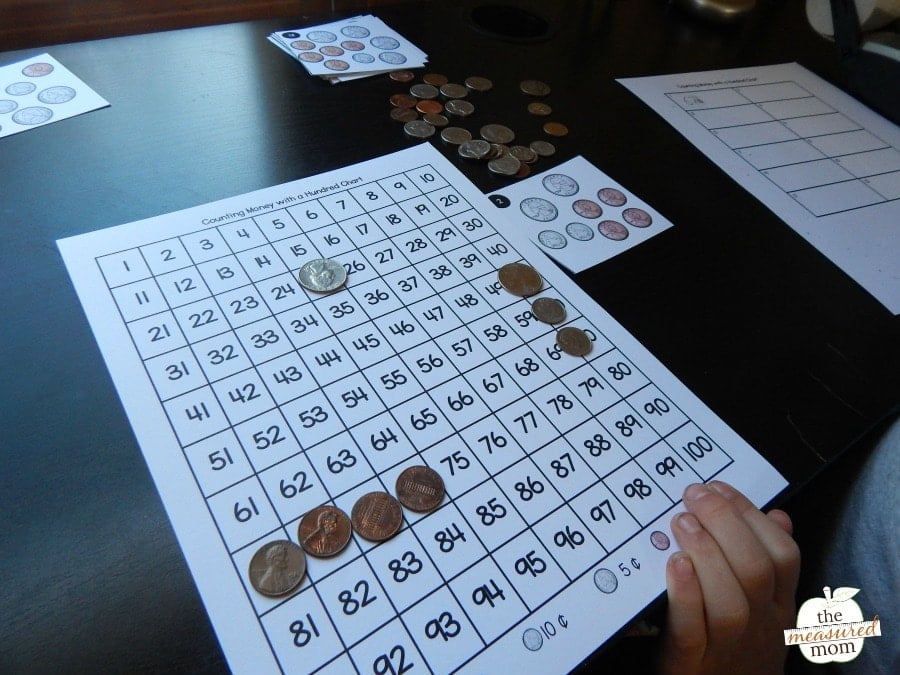 Counting money with a hundred chart - The Measured Mom