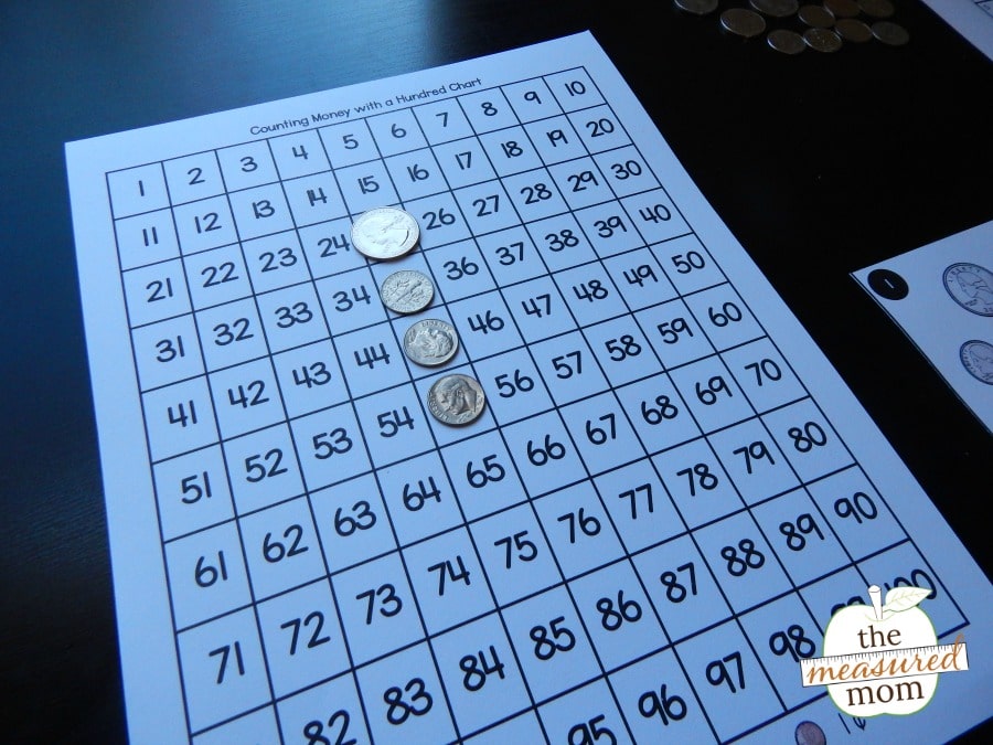 Counting money with a hundred chart - The Measured Mom