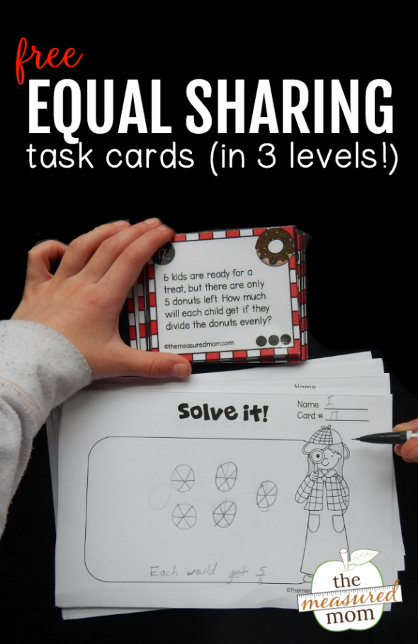 Grab a free set of 18 equal sharing math task cards - in three different levels! 