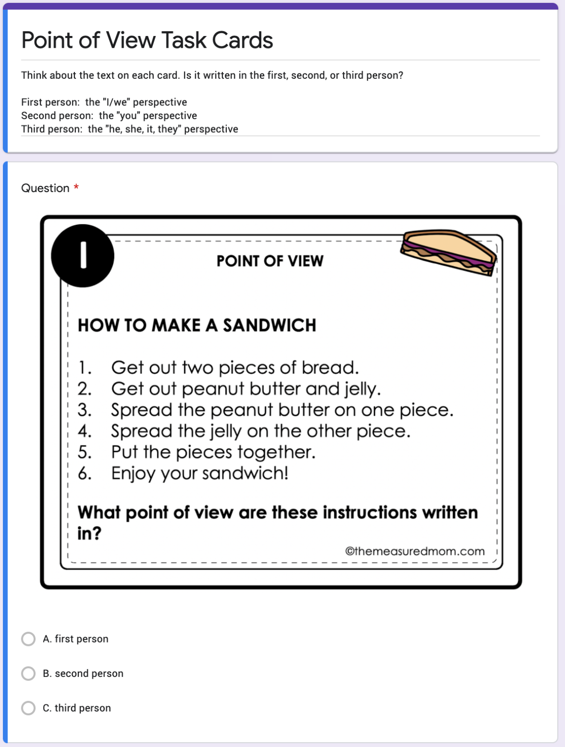 Point of View Task Cards Google Slides Activity The Measured Mom